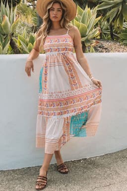 image-Multicolor Boho Patchwork Print Square Neck Sundress