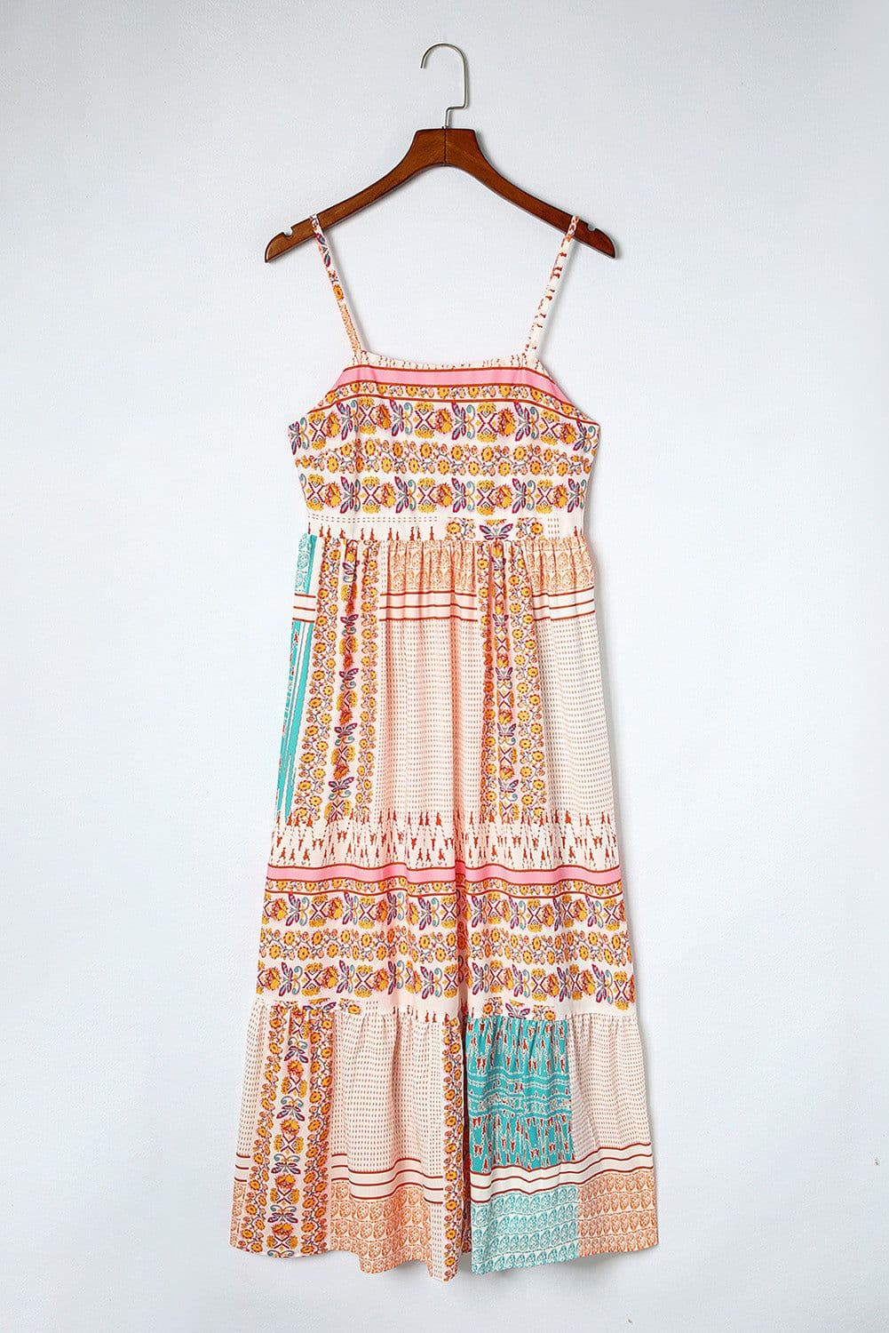 image-Multicolor Boho Patchwork Print Square Neck Sundress