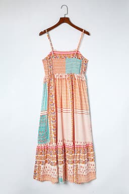 image-Multicolor Boho Patchwork Print Square Neck Sundress