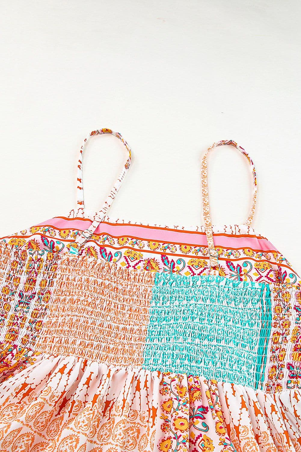 image-Multicolor Boho Patchwork Print Square Neck Sundress