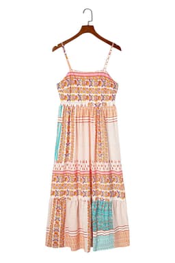 image-Multicolor Boho Patchwork Print Square Neck Sundress