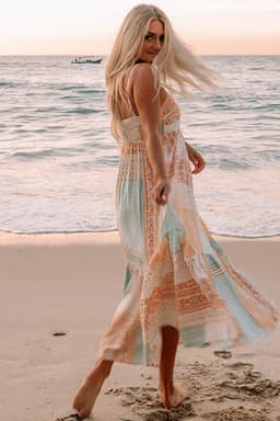 image-Multicolor Boho Patchwork Print Square Neck Sundress