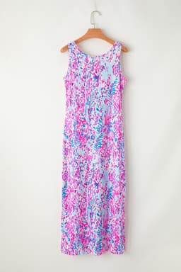 image-Purple Abstract Floral Print Sleeveless Maxi Dress