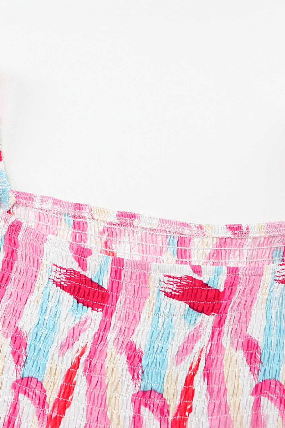 image-Pink Brush Stroke Printed Smocked Ruffle Tiered Dress