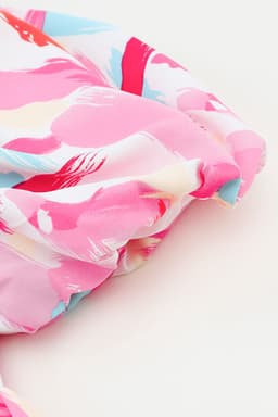 image-Pink Brush Stroke Printed Smocked Ruffle Tiered Dress