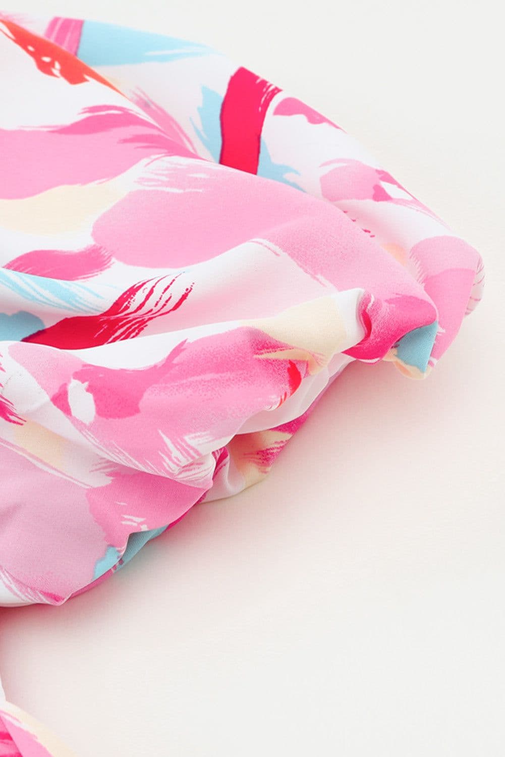 image-Pink Brush Stroke Printed Smocked Ruffle Tiered Dress