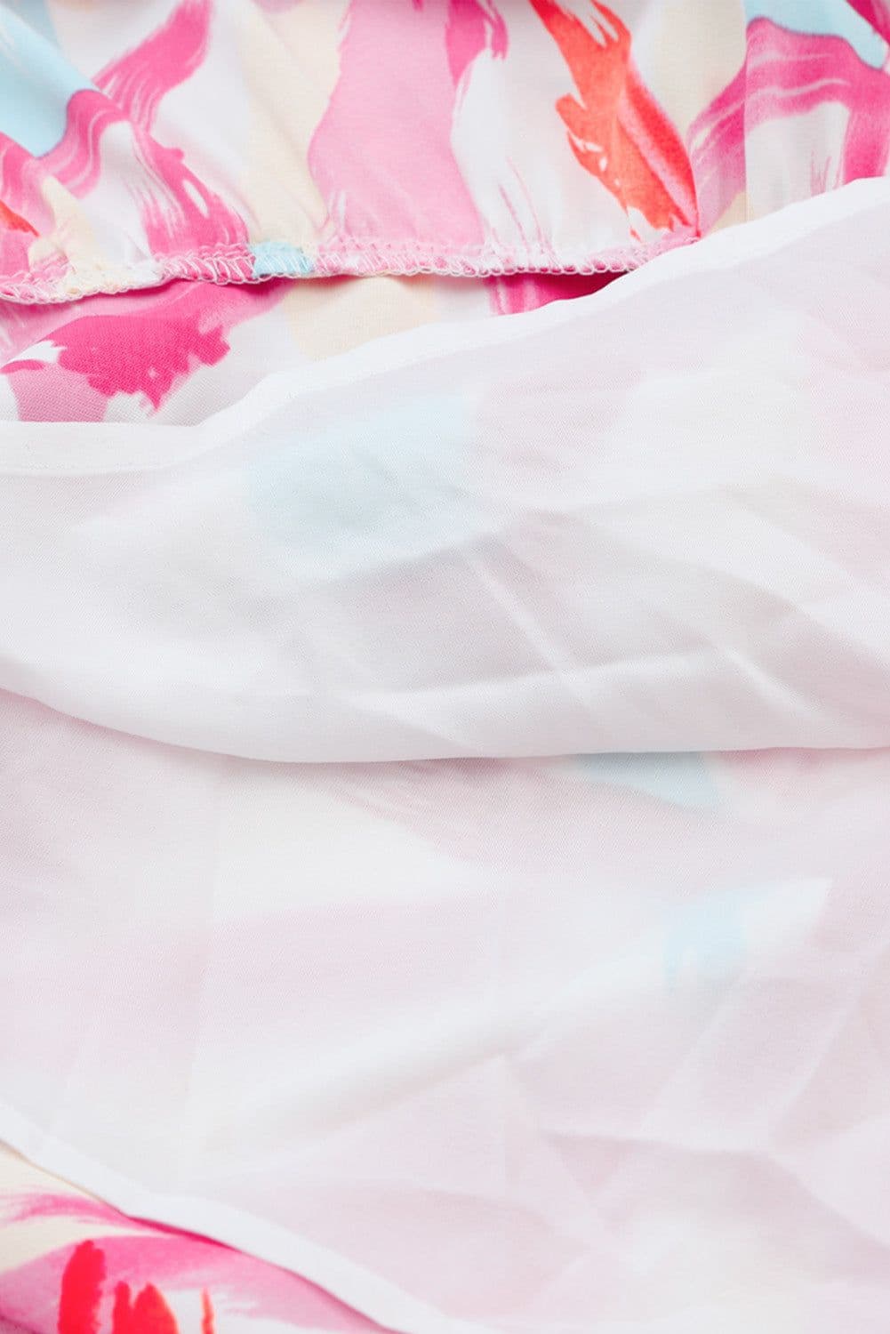 image-Pink Brush Stroke Printed Smocked Ruffle Tiered Dress