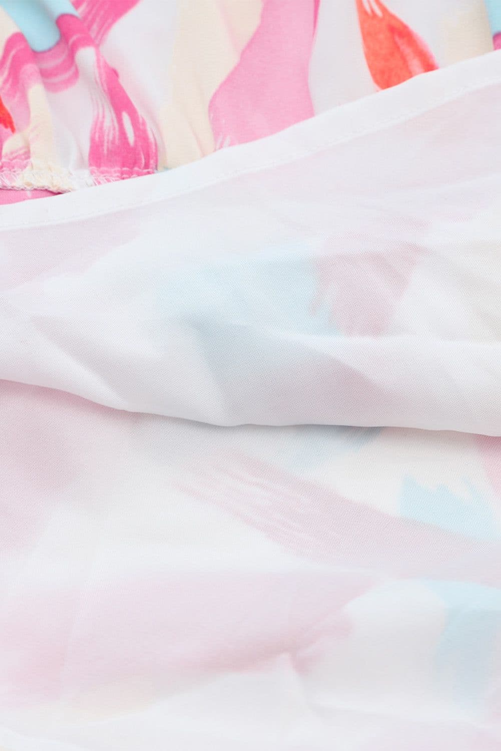 image-Pink Brush Stroke Printed Smocked Ruffle Tiered Dress