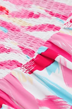 image-Pink Brush Stroke Printed Smocked Ruffle Tiered Dress