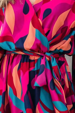 image-Fiery Red Abstract Printed Belted Puff Sleeve Mini Dress