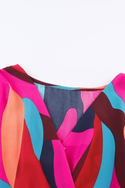 image-Fiery Red Abstract Printed Belted Puff Sleeve Mini Dress