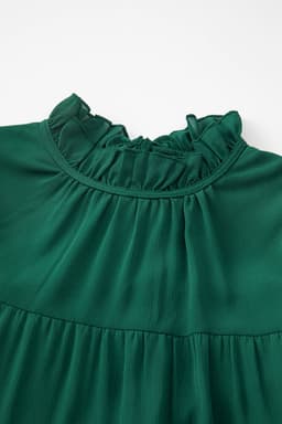 image-Green Puff Sleeve Mock Neck Back Knot Tiered Dress