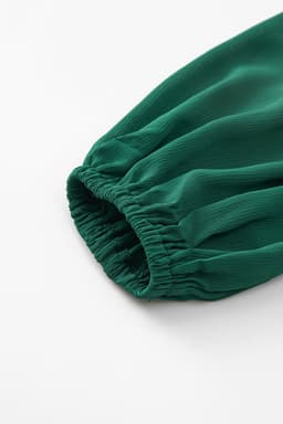 image-Green Puff Sleeve Mock Neck Back Knot Tiered Dress