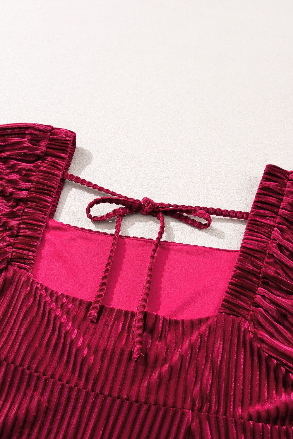 image-Brown Tie Back Square Neck Velvet Babydoll Dress