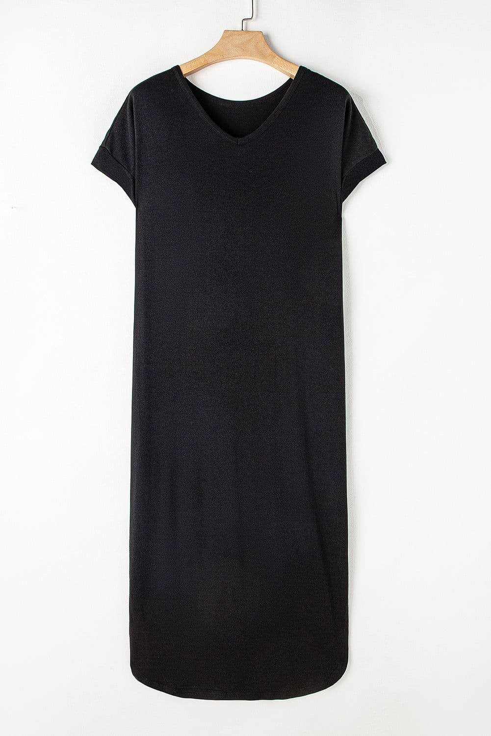image-Black V Neck Hidden Pocket Splits Maxi T-shirt Dress