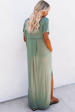 image-Black V Neck Hidden Pocket Splits Maxi T-shirt Dress