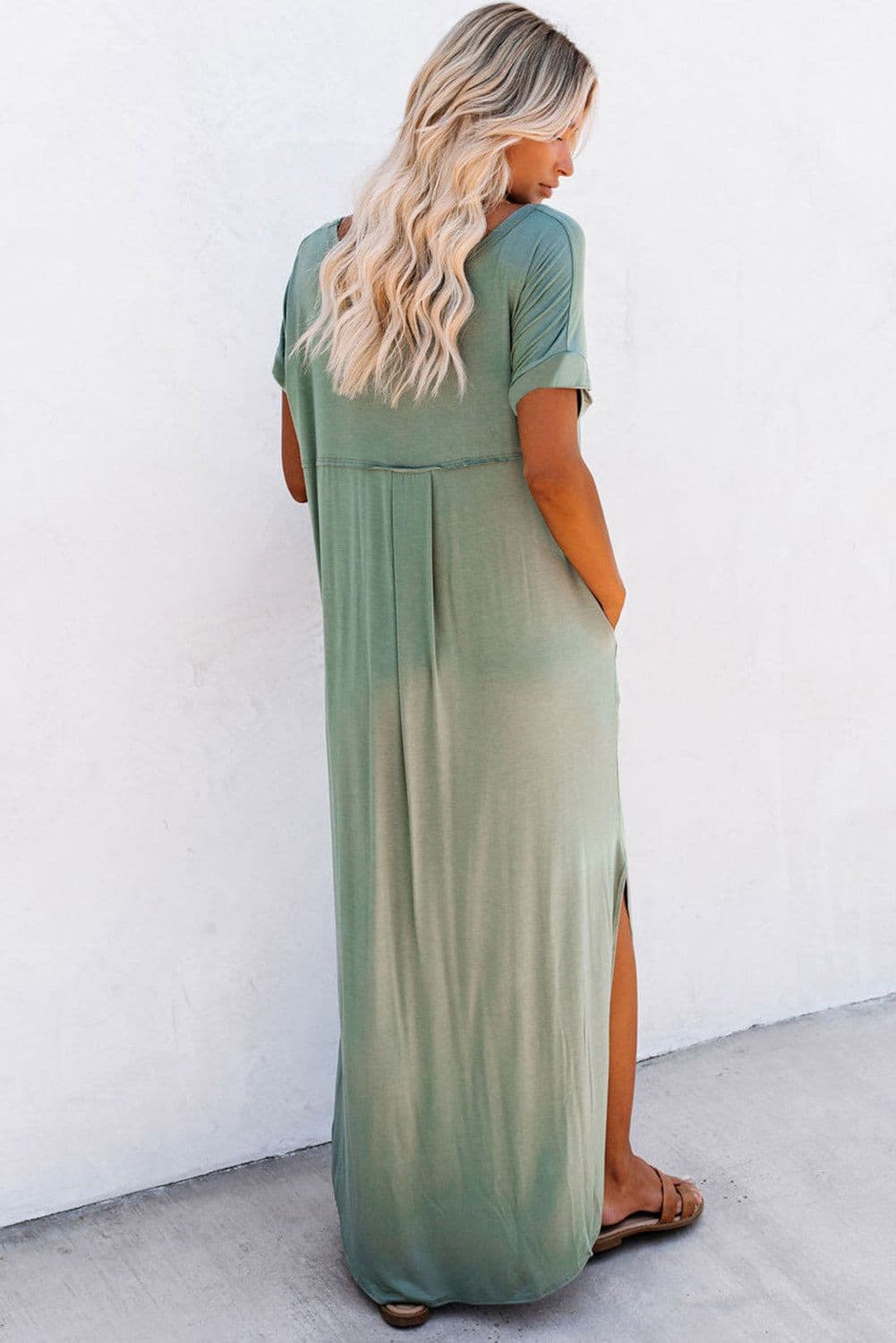 image-Black V Neck Hidden Pocket Splits Maxi T-shirt Dress