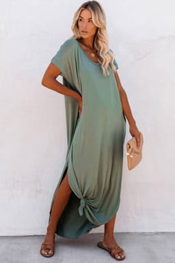 image-Black V Neck Hidden Pocket Splits Maxi T-shirt Dress