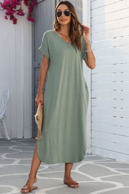 image-Black V Neck Hidden Pocket Splits Maxi T-shirt Dress