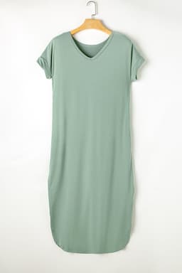 image-Black V Neck Hidden Pocket Splits Maxi T-shirt Dress