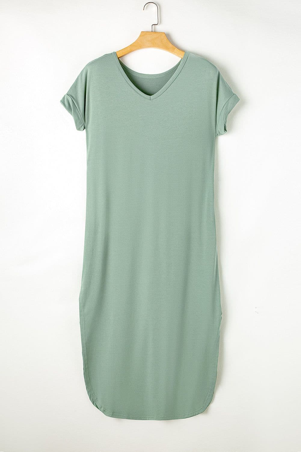 image-Black V Neck Hidden Pocket Splits Maxi T-shirt Dress