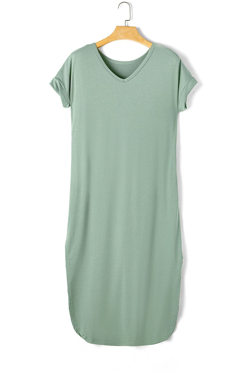 image-Black V Neck Hidden Pocket Splits Maxi T-shirt Dress