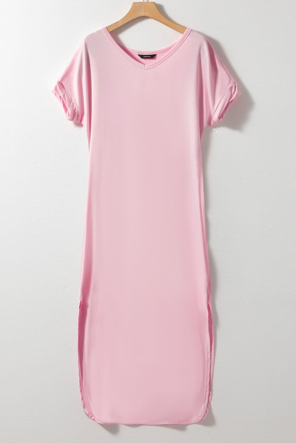 image-Black V Neck Hidden Pocket Splits Maxi T-shirt Dress