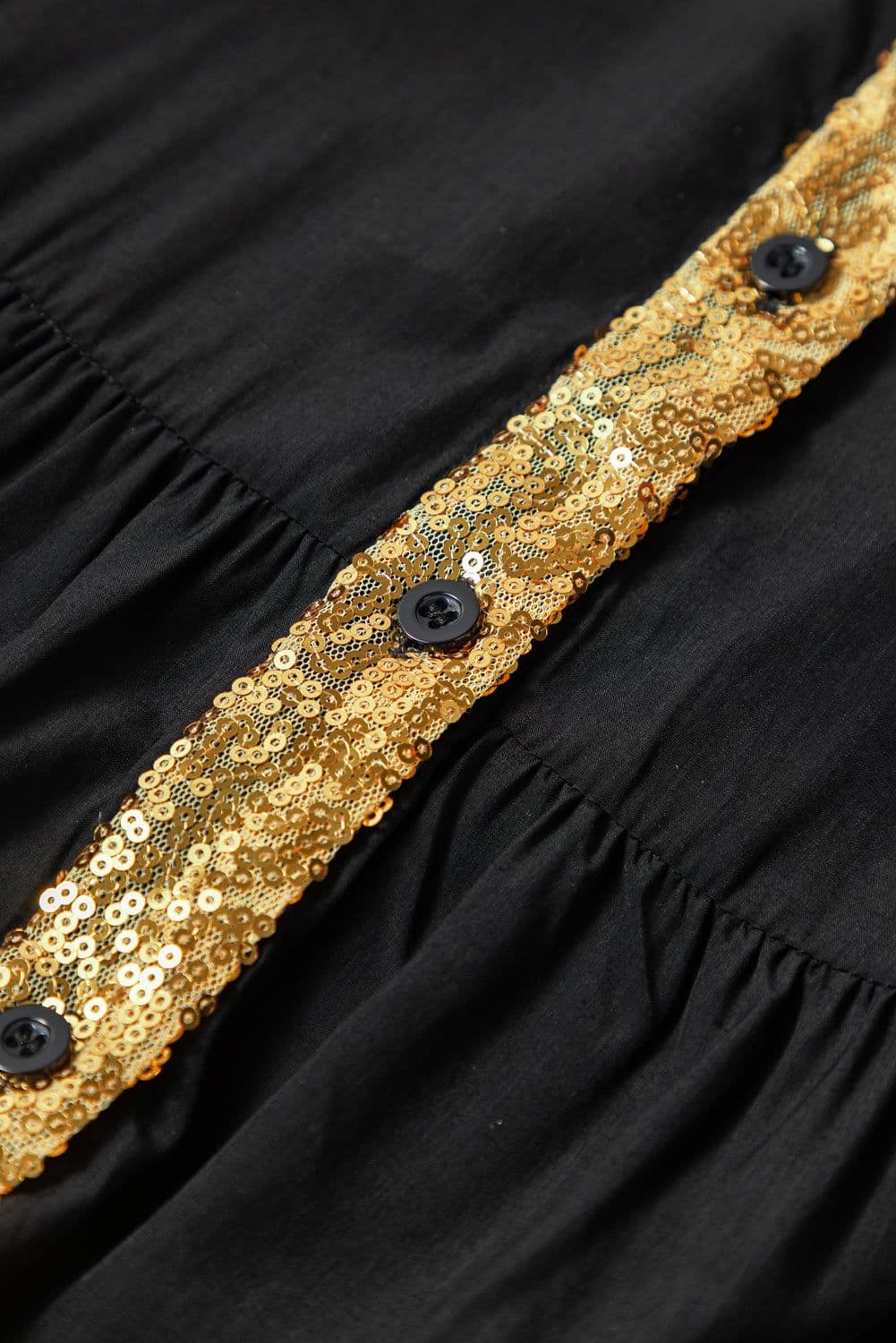 image-Black Sequin Trim Bubble Sleeve Game Day Shirt Dress
