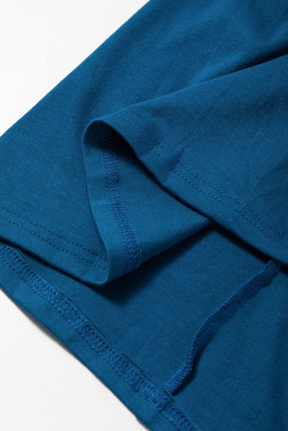 image-Peacock Blue Short Sleeve Shirred High Waist V Neck Maxi Dress