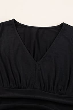 image-Peacock Blue Short Sleeve Shirred High Waist V Neck Maxi Dress