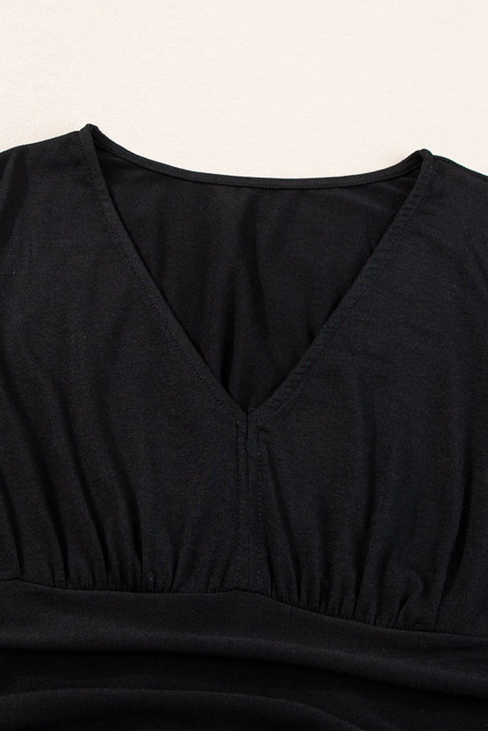 image-Peacock Blue Short Sleeve Shirred High Waist V Neck Maxi Dress