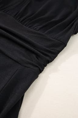 image-Peacock Blue Short Sleeve Shirred High Waist V Neck Maxi Dress