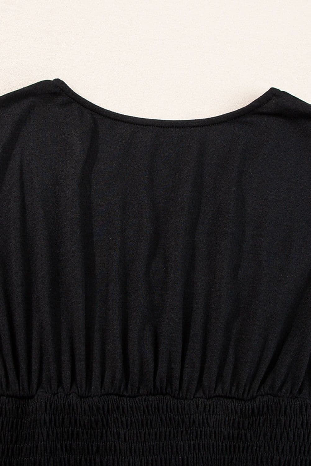 image-Peacock Blue Short Sleeve Shirred High Waist V Neck Maxi Dress