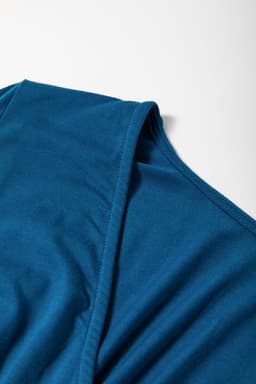image-Peacock Blue Short Sleeve Shirred High Waist V Neck Maxi Dress