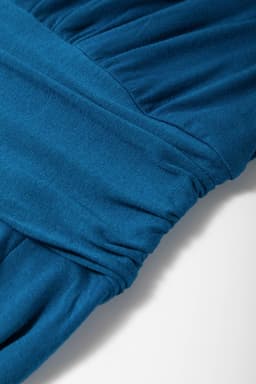 image-Peacock Blue Short Sleeve Shirred High Waist V Neck Maxi Dress