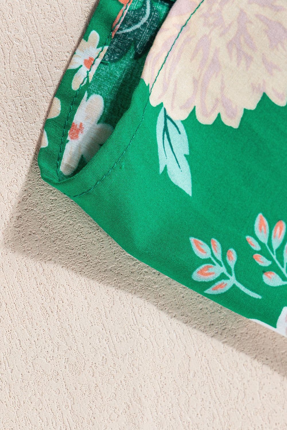 image-Green Floral Print Bubble Sleeve Smocked Tiered Midi Dress