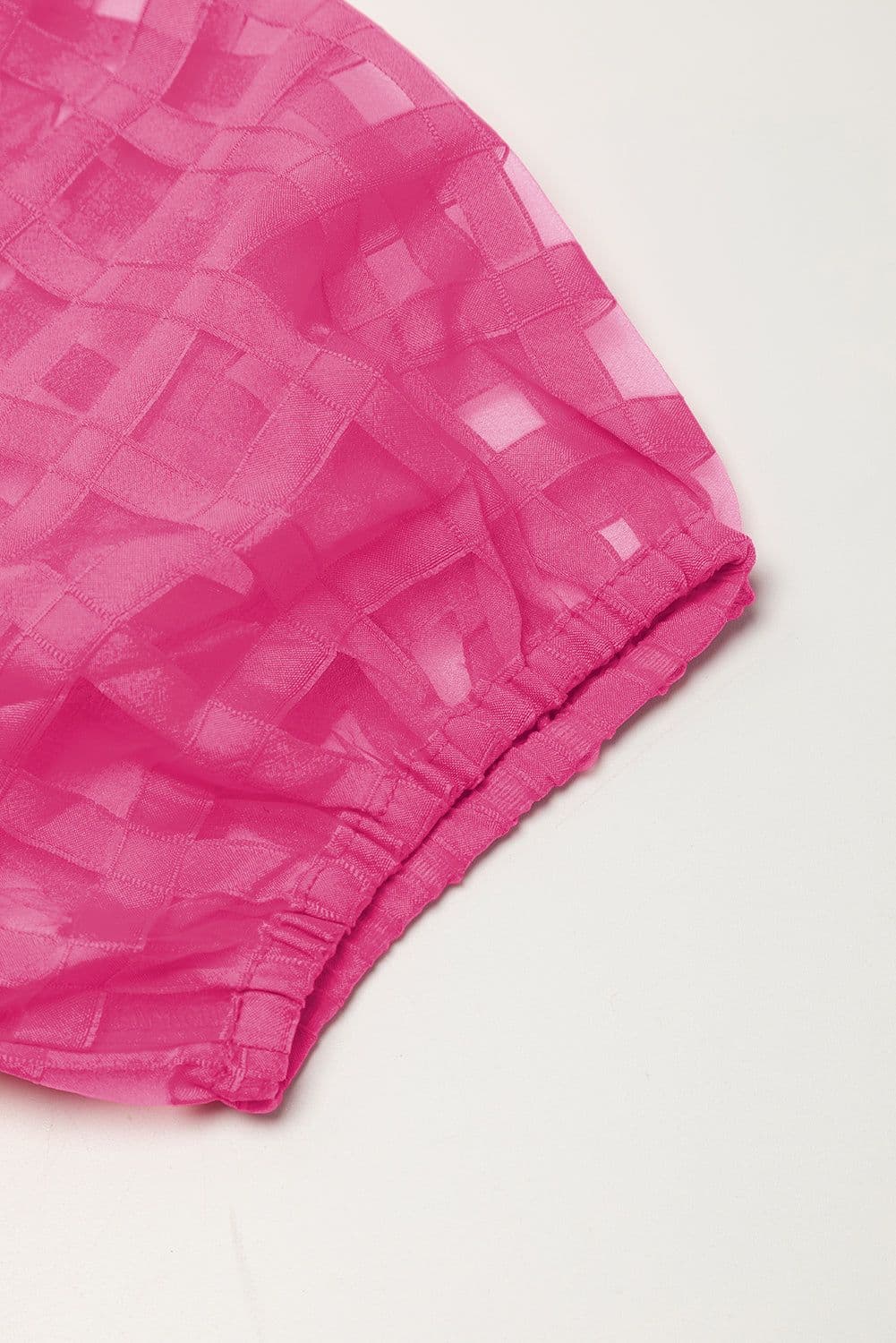 image-Strawberry Pink Checkered Puff Sleeve Babydoll Dress