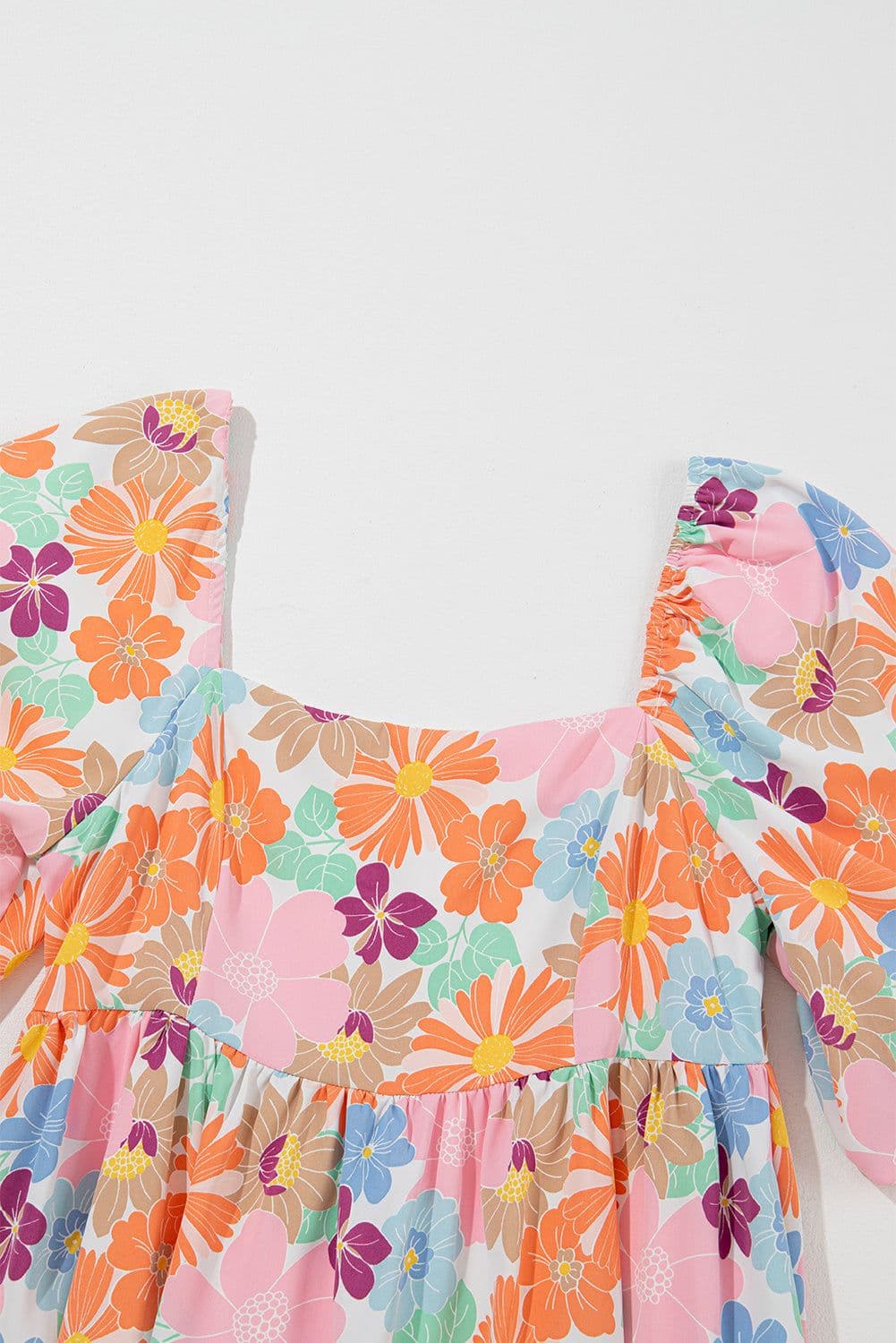 image-Pink Summer Floral Square Neck Puff Sleeve Babydoll Dress