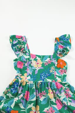 image-Green Floral Print Sleeveless Ruffle Tiered Maxi Dress