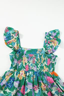 image-Green Floral Print Sleeveless Ruffle Tiered Maxi Dress