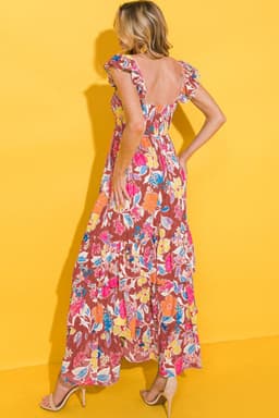 image-Green Floral Print Sleeveless Ruffle Tiered Maxi Dress