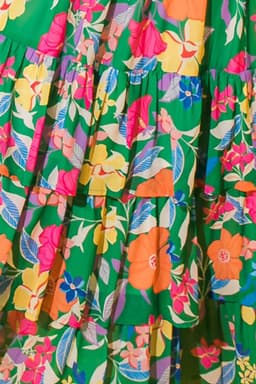image-Green Floral Print Sleeveless Ruffle Tiered Maxi Dress