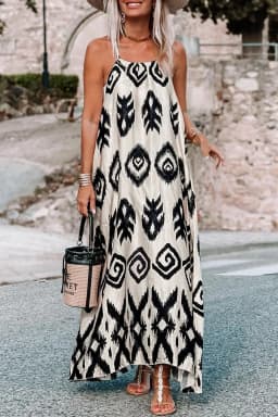image-Black Western Aztec Printed Fashion Vacation Sundress