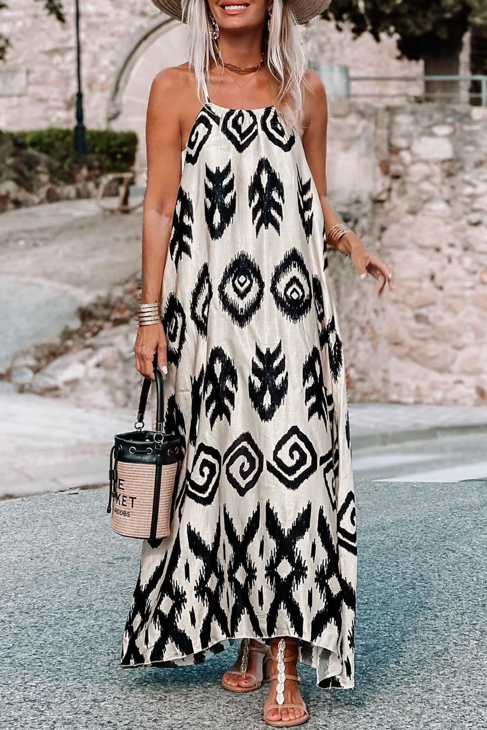 image-Black Western Aztec Printed Fashion Vacation Sundress