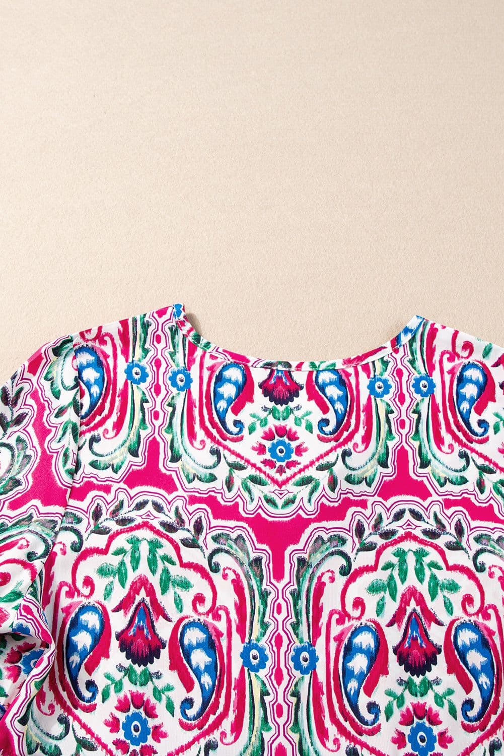 image-Sky Blue Bohemian Print Tie Neck Ruffle Hem Short Dress