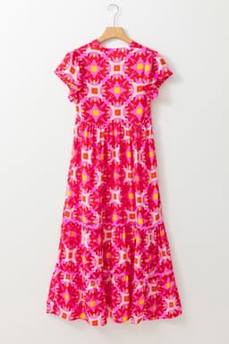 image-Strawberry Pink Geo Print V-neck Maxi Dress