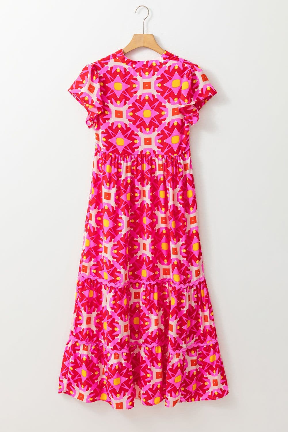 image-Strawberry Pink Geo Print V-neck Maxi Dress
