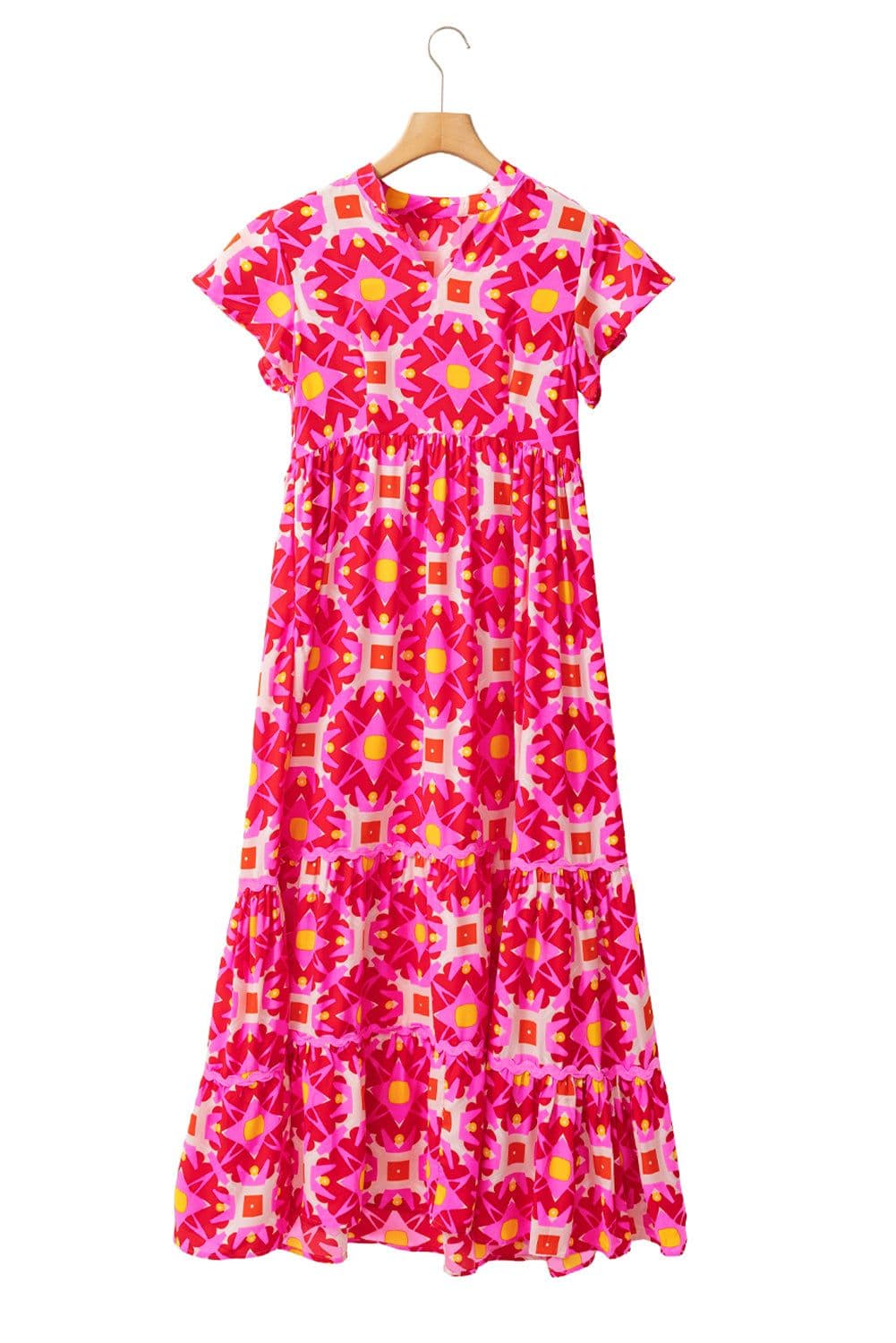 image-Strawberry Pink Geo Print V-neck Maxi Dress