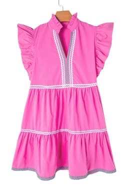 image-Beau Blue Ric Rac Colorblock Flutter Sleeve V Neck Tiered Dress