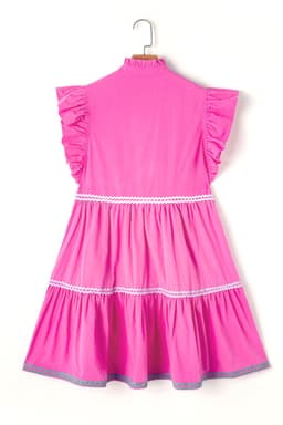 image-Beau Blue Ric Rac Colorblock Flutter Sleeve V Neck Tiered Dress